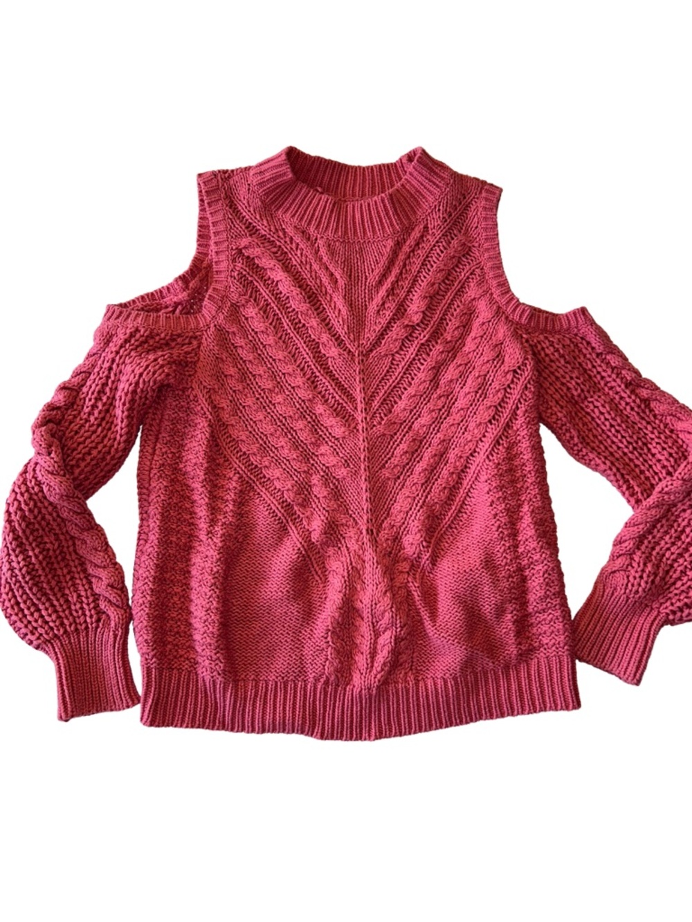 Aeropostale Pink Cold-Shoulder Cable Knit Sweater Large